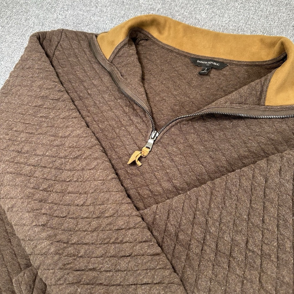 Banana Republic Quilted 1/4 Zip Pullover Brown Sweater Mens Large Preppy